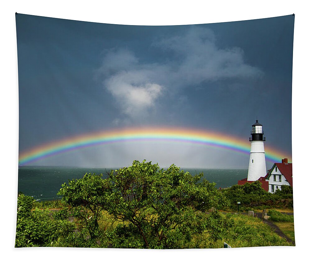 Portland Headlight Tapestry featuring the photograph Rainbow at Portland Headlight by Darryl Hendricks
