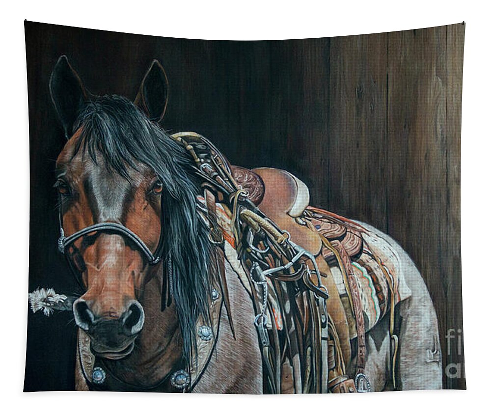 Horse Tapestry featuring the pastel Ready and Willing by Joni Beinborn