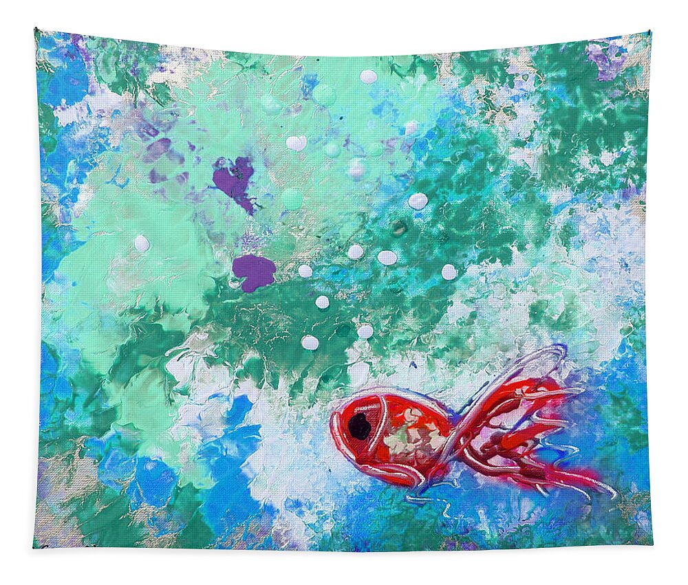 Fish Tapestry featuring the painting 1 Red Fish by Gina De Gorna