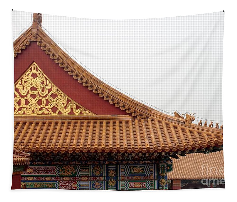China Tapestry featuring the photograph Roof Forbidden City Beijing China #1 by Thomas Marchessault