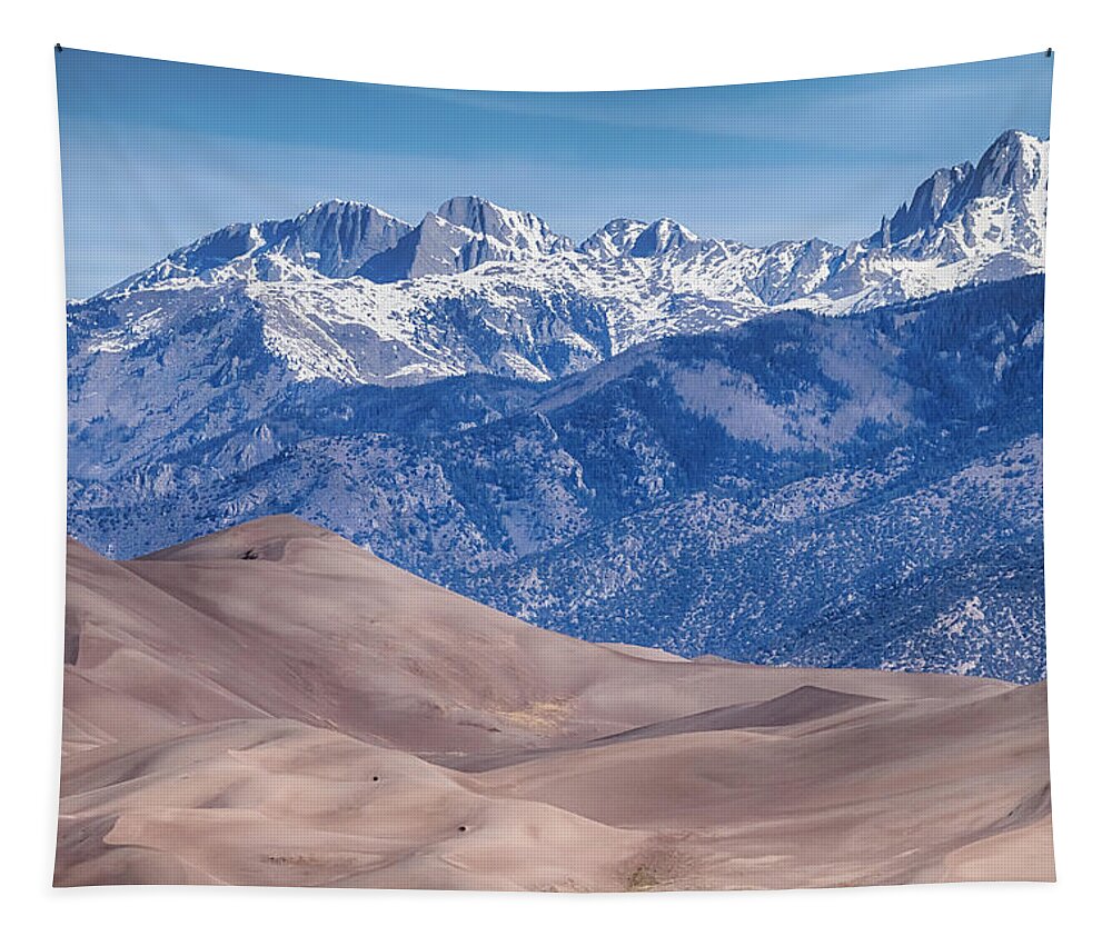 Sand Tapestry featuring the photograph Sand Dunes and Rocky Mountains #2 by James BO Insogna