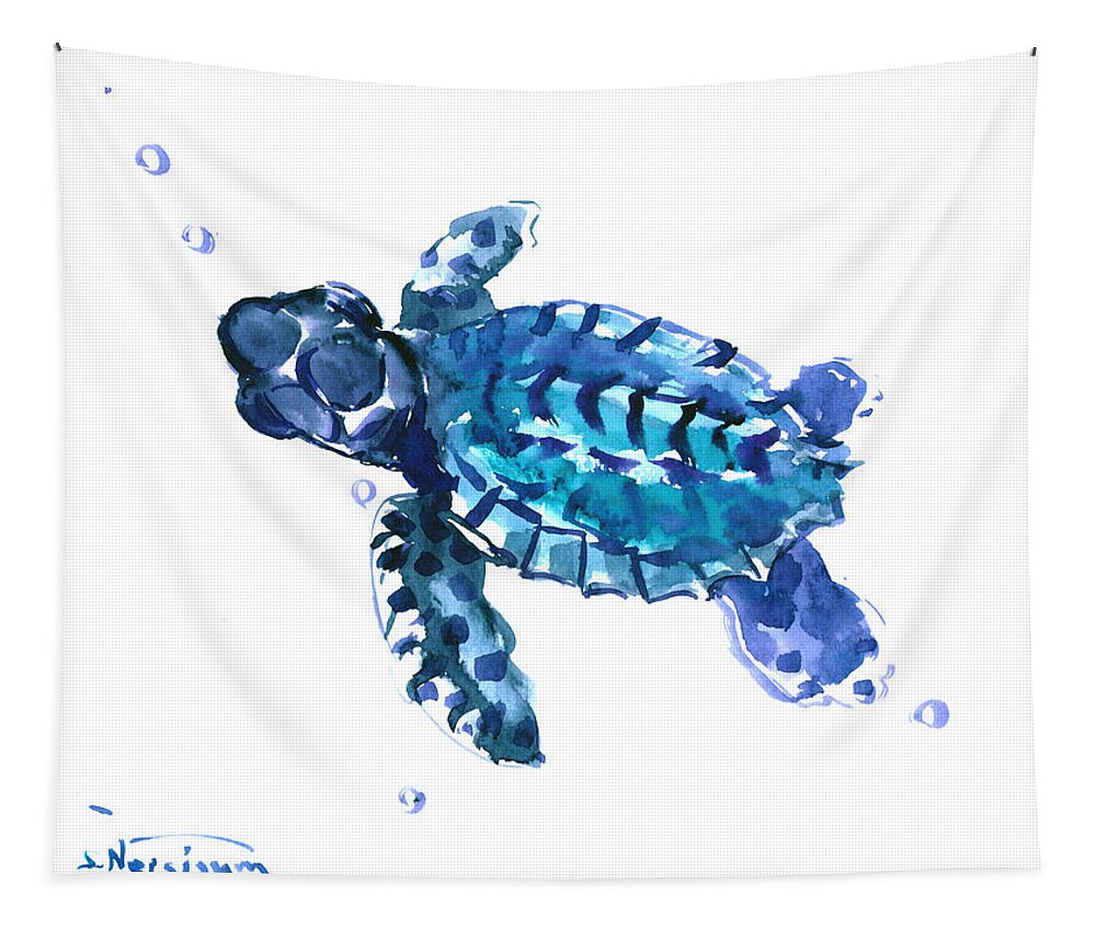 Turtle Tapestry featuring the painting Sea Turtle #1 by Suren Nersisyan