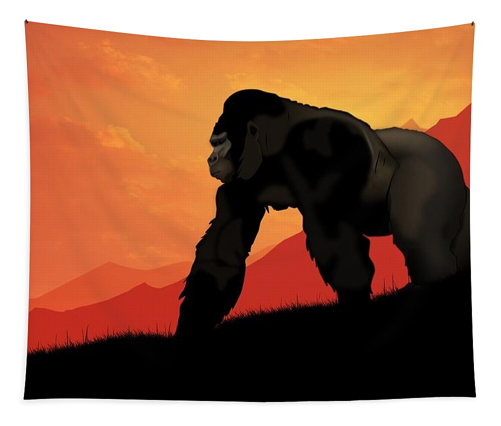 Gorilla Silverback Animal Tapestry featuring the digital art Silverback Gorilla #1 by John Wills