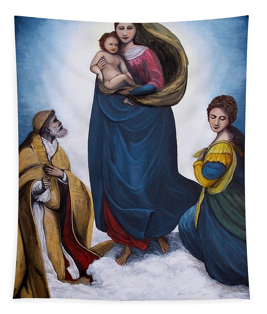 Sistine Madonna Tapestry featuring the painting Sistine Madonna by Judy Kirouac