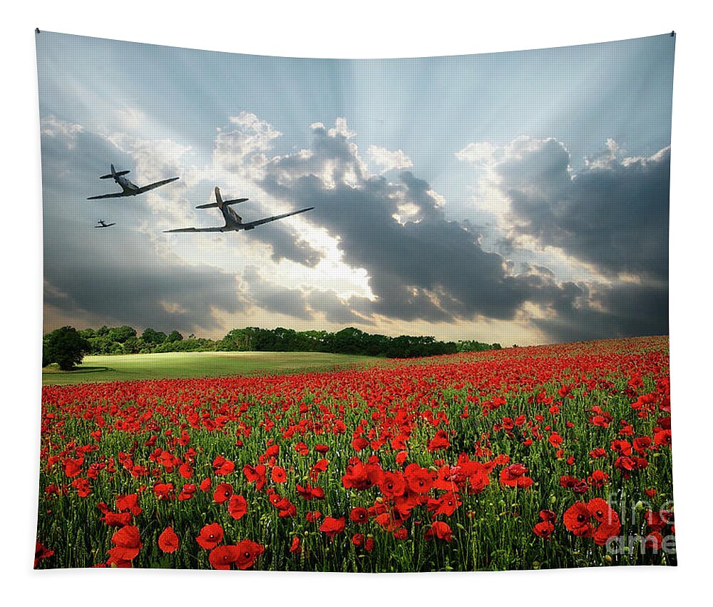 Spitfires Tapestry featuring the digital art Spitfires - The last Mission #1 by Airpower Art