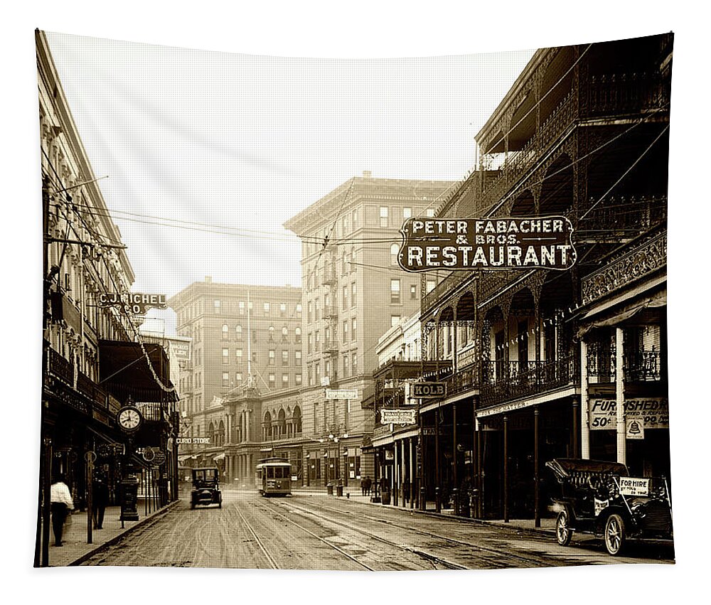 Antique Tapestry featuring the photograph St Charles Street New Orleans c1910 #1 by Mountain Dreams