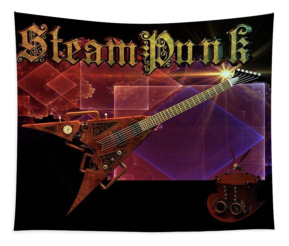 Steampunk Guitar # Steampunk # Guitar # Steampunk Art # Fine Art Steampunk # Steampunk Goggles # Tapestry featuring the digital art Steampunk Guitar #2 by Louis Ferreira