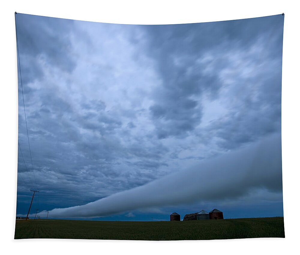 Clouds Tapestry featuring the digital art Storm Clouds near Gravelbourg Saskatchewan #1 by Mark Duffy