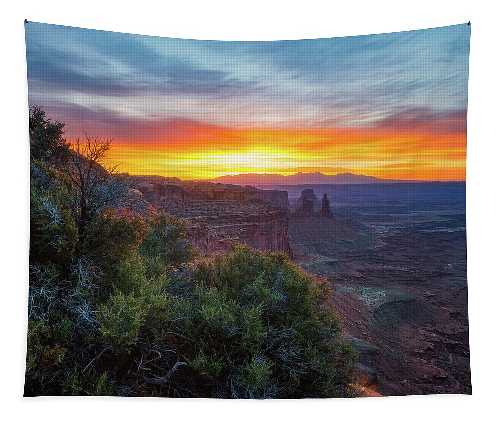 Sunrise Tapestry featuring the photograph Sunrise over Canyonlands #1 by Darren White