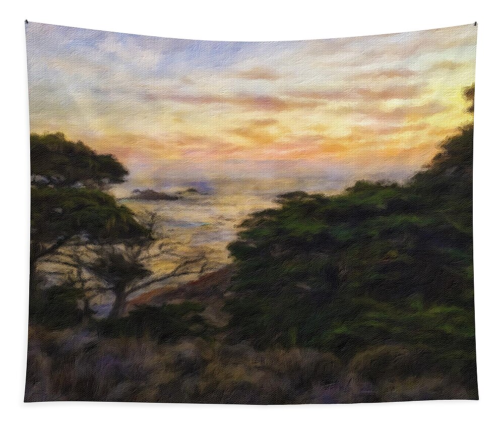 Landscape Tapestry featuring the mixed media Sunset by Jonathan Nguyen