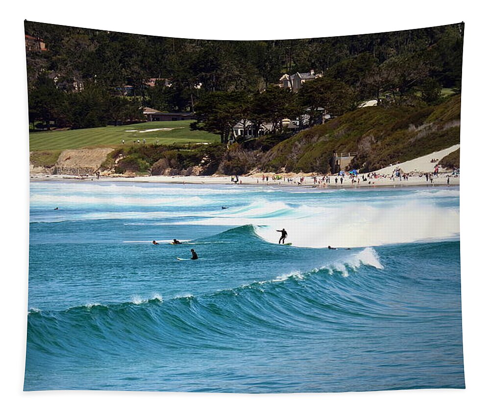 Surfing Tapestry featuring the photograph Surfing Carmel Beach #1 by Joyce Dickens
