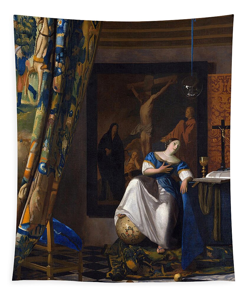 Johannes Vermeer Tapestry featuring the painting The Allegory of the Faith #2 by Johannes Vermeer