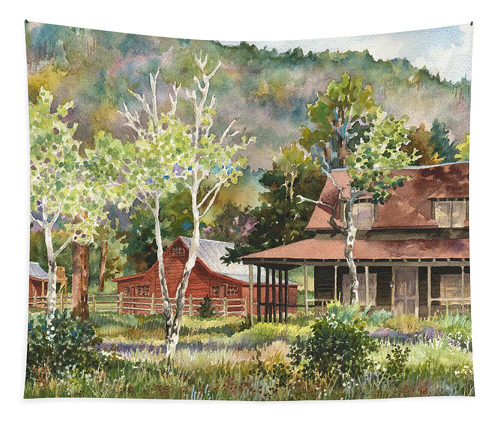 Barn Painting Tapestry featuring the photograph The DeLonde Homestead at Caribou Ranch by Anne Gifford