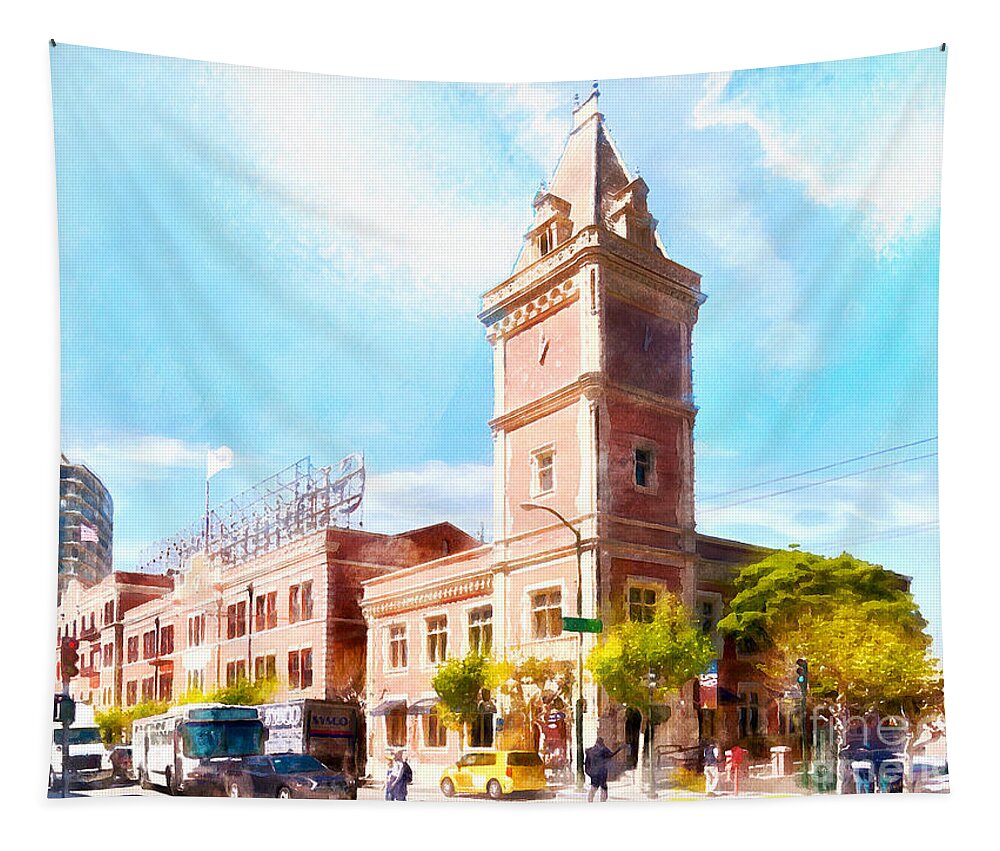 San Francisco Tapestry featuring the photograph The Ghirardelli Chocolate Factory Clock Tower San Francisco Cali #2 by Wingsdomain Art and Photography