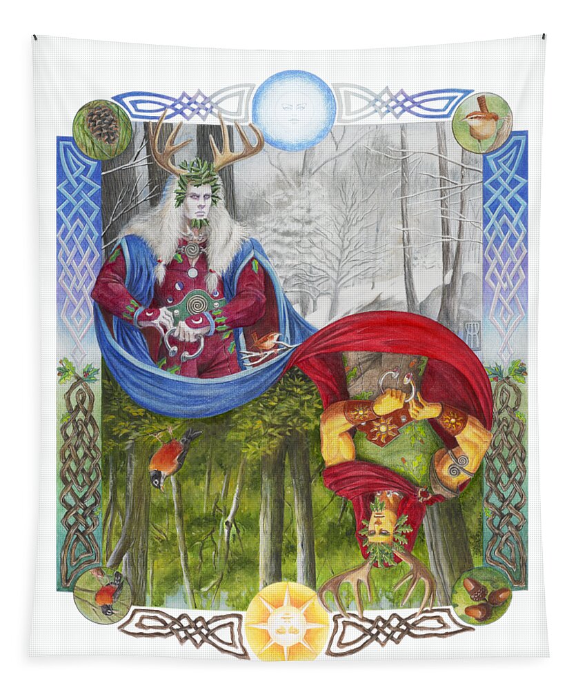 Pagan Tapestry featuring the painting The Holly King And The Oak King by Melissa A Benson