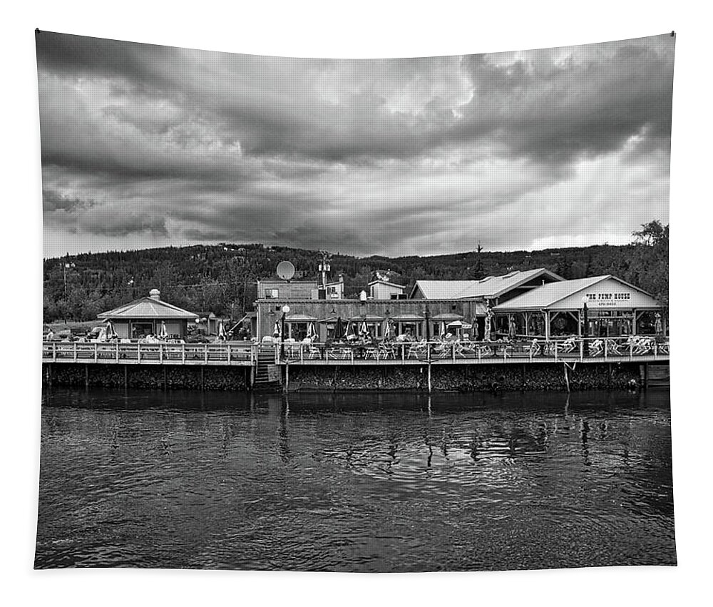 Pump House Tapestry featuring the photograph The Pump House Monochrome by Cathy Mahnke