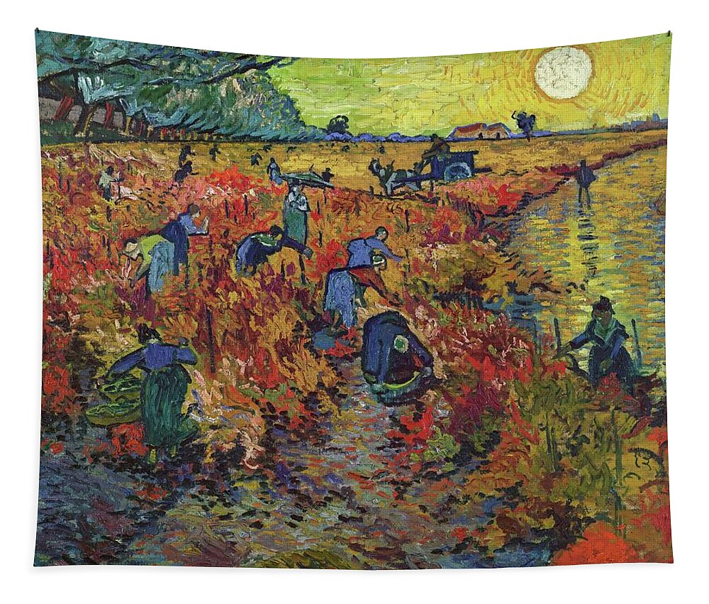 Red Tapestry featuring the painting The Red Vineyard #6 by Vincent Van Gogh