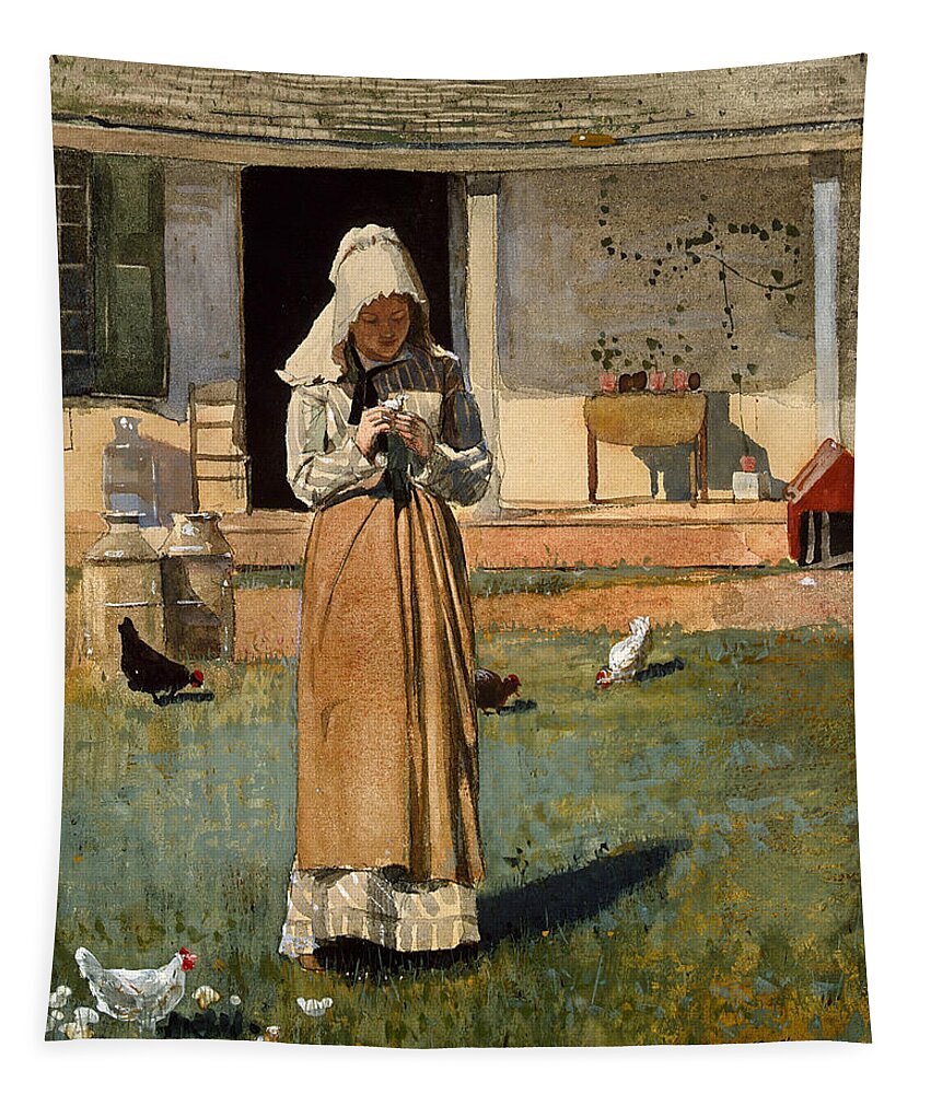 Winslow Homer Tapestry featuring the painting The Sick Chicken #5 by Winslow Homer