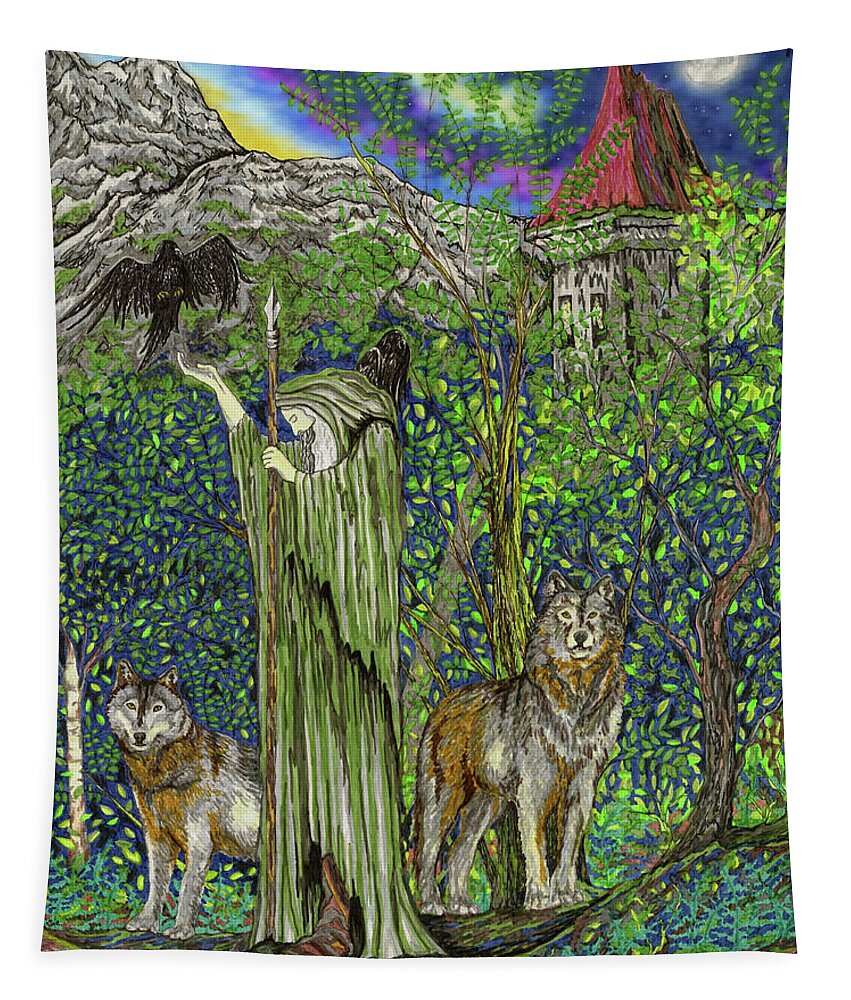 Castle Tapestry featuring the drawing The Wanderer #1 by FT McKinstry