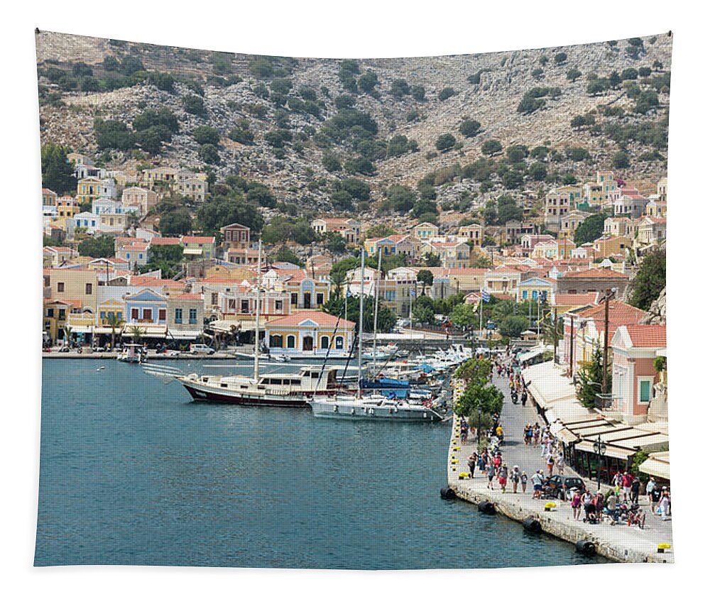 Symi Tapestry featuring the photograph Town of Symi island Greece by Michalakis Ppalis