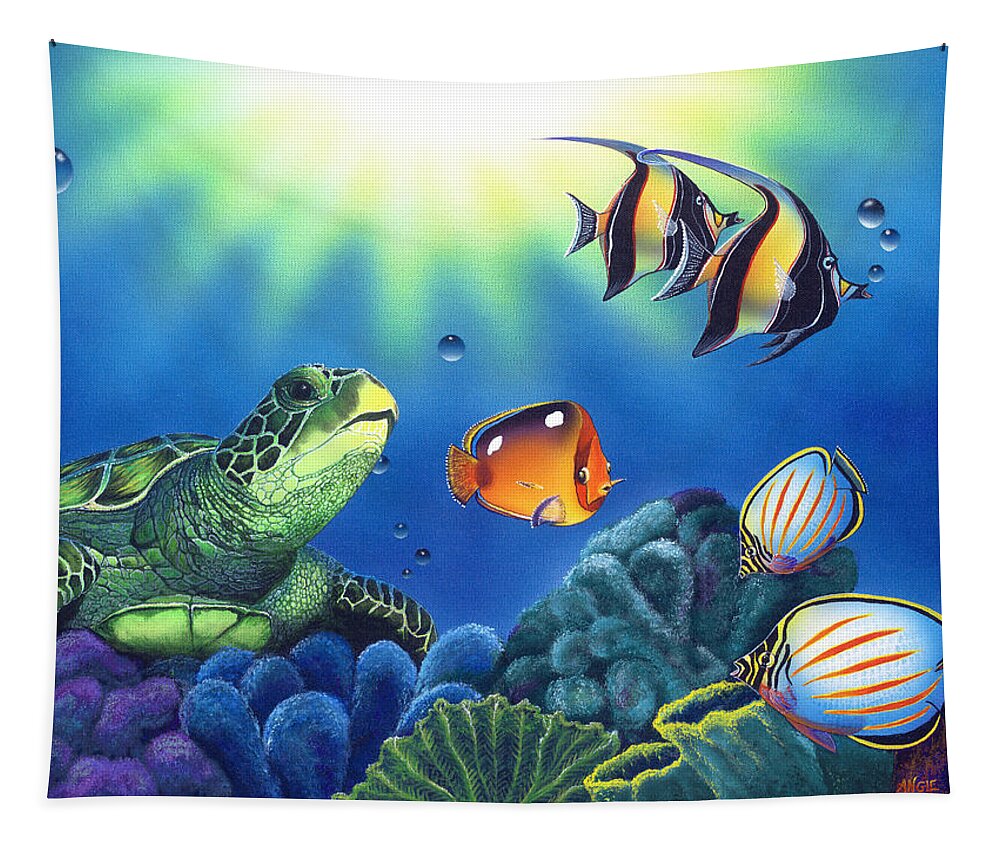Turtle Tapestry featuring the painting Turtle Dreams #1 by Angie Hamlin