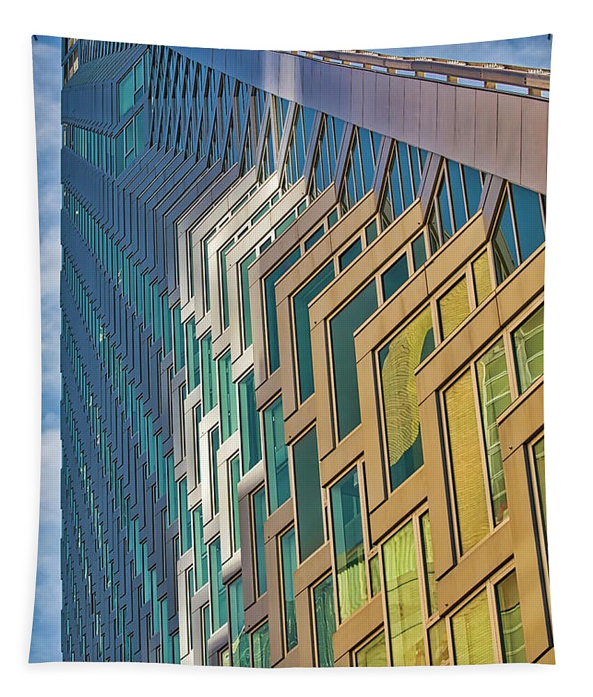 625 West 57th Street Tapestry featuring the photograph Upward View to West 57 ST NYC BW #1 by Susan Candelario