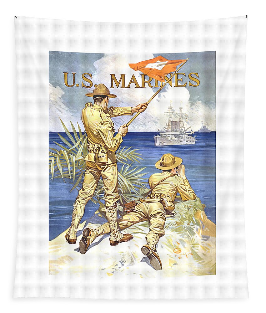 Marines Tapestry featuring the painting US Marines - WW1 by War Is Hell Store