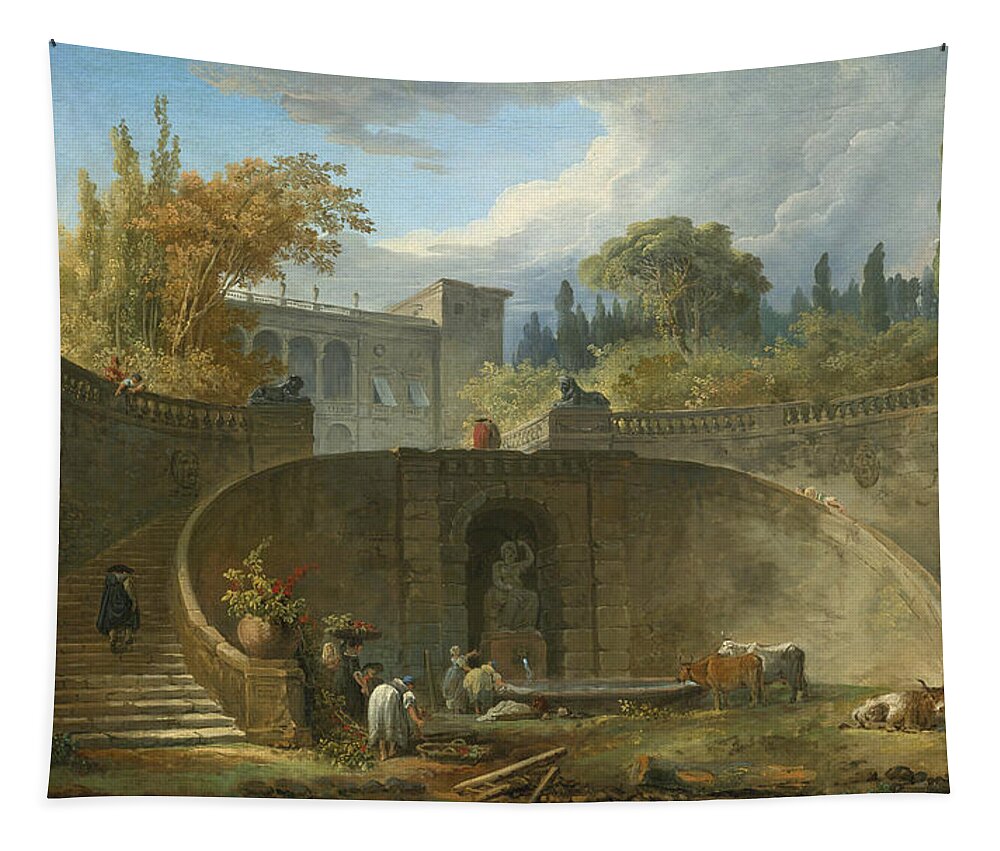 Hubert Robert Tapestry featuring the painting Villa Farnese with Gardens at Caprarola by Hubert Robert
