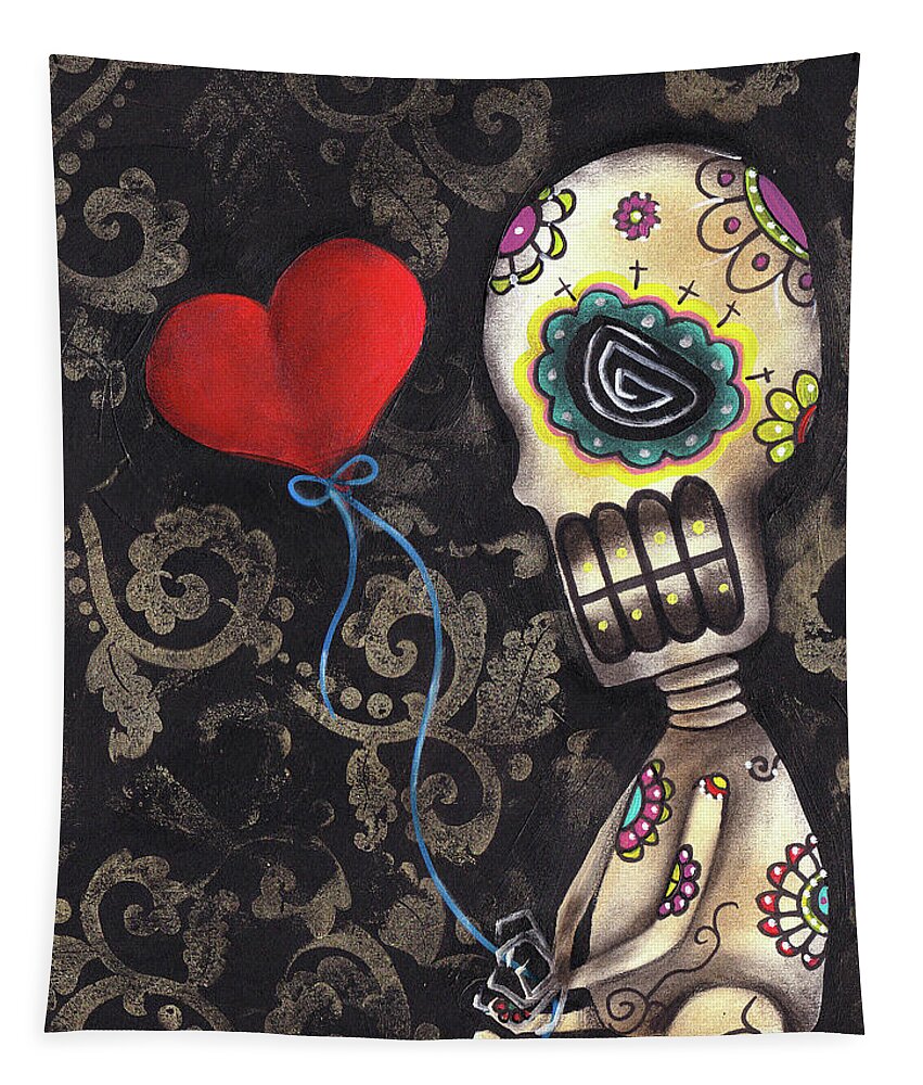 Skeleton Tapestry featuring the painting Waiting for you by Abril Andrade