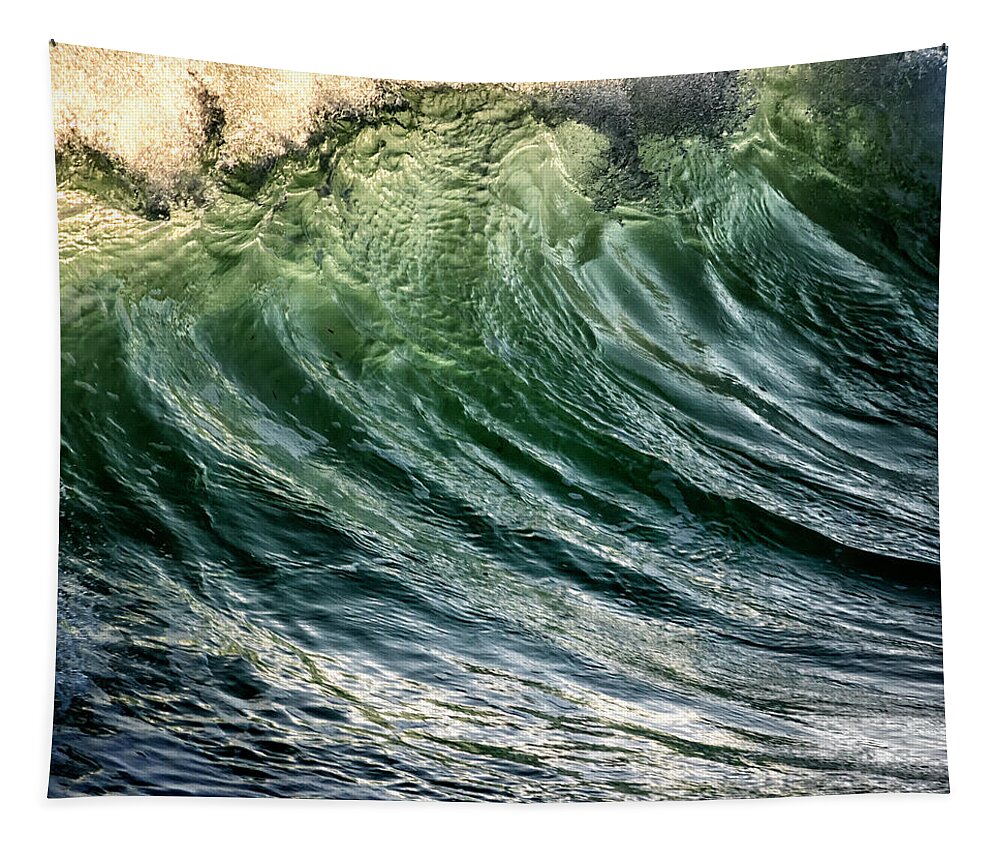 Green Tapestry featuring the photograph Wave #1 by Stelios Kleanthous