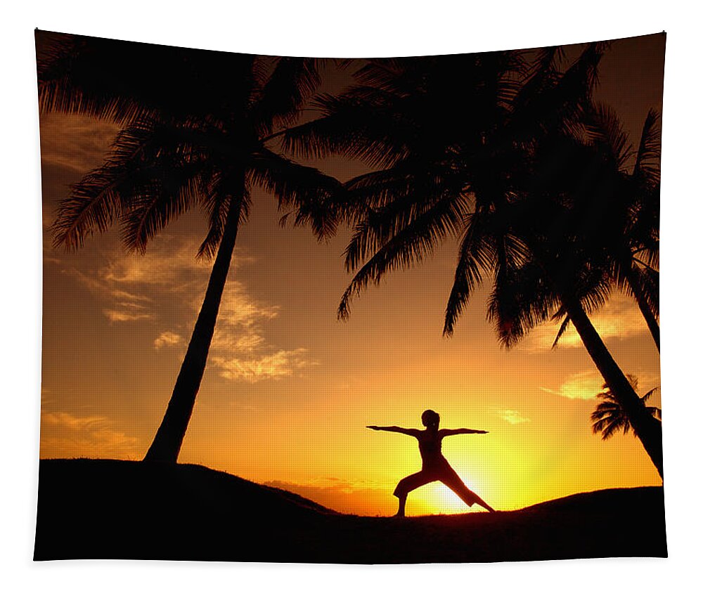 Air Tapestry featuring the photograph Yoga At Sunset #1 by Ron Dahlquist - Printscapes