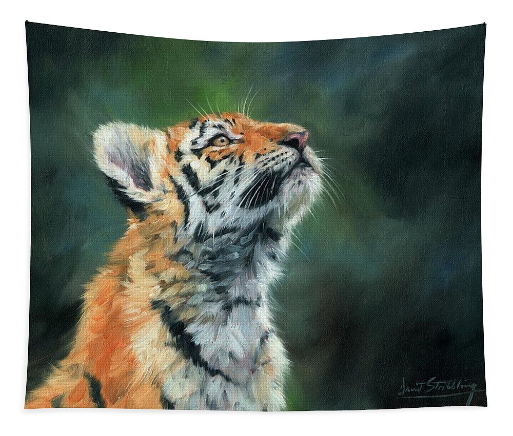 Tiger Tapestry featuring the painting Young Amur Tiger #1 by David Stribbling