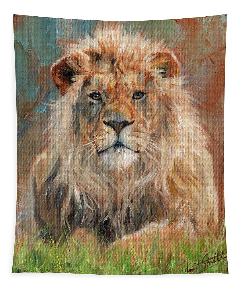 Lion Tapestry featuring the painting Lion #10 by David Stribbling