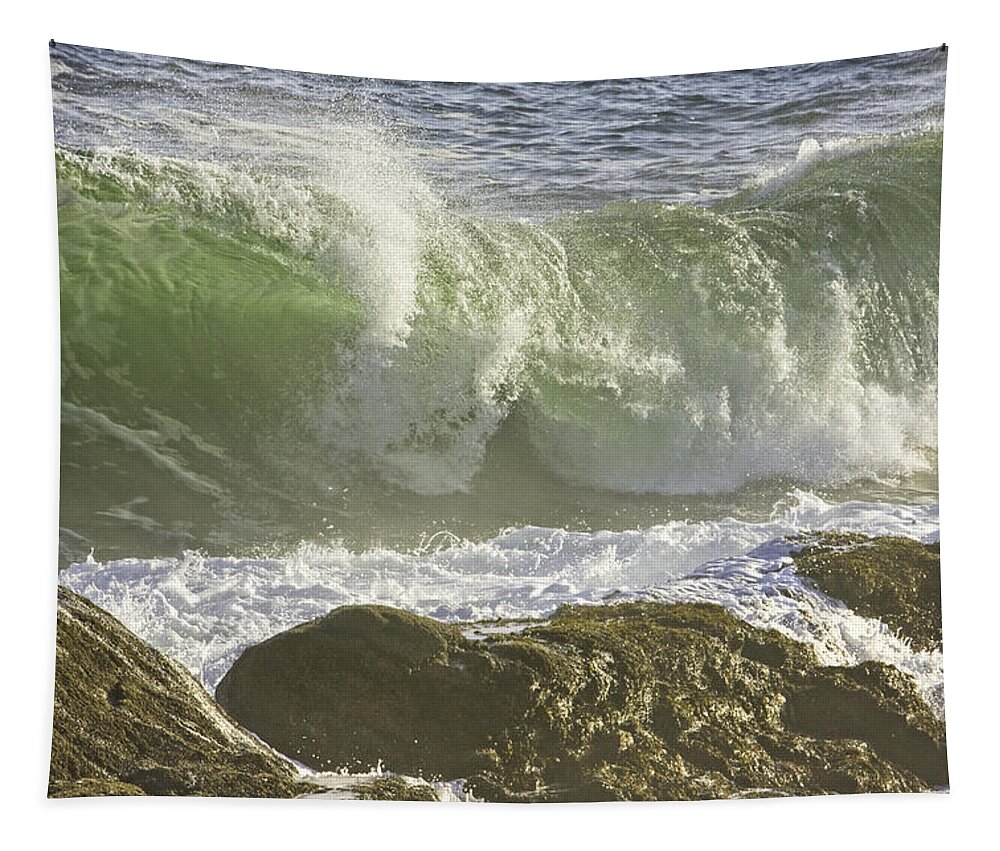 Maine Tapestry featuring the photograph Large Waves Near Pemaquid Point On The Coast Of Maine #11 by Keith Webber Jr