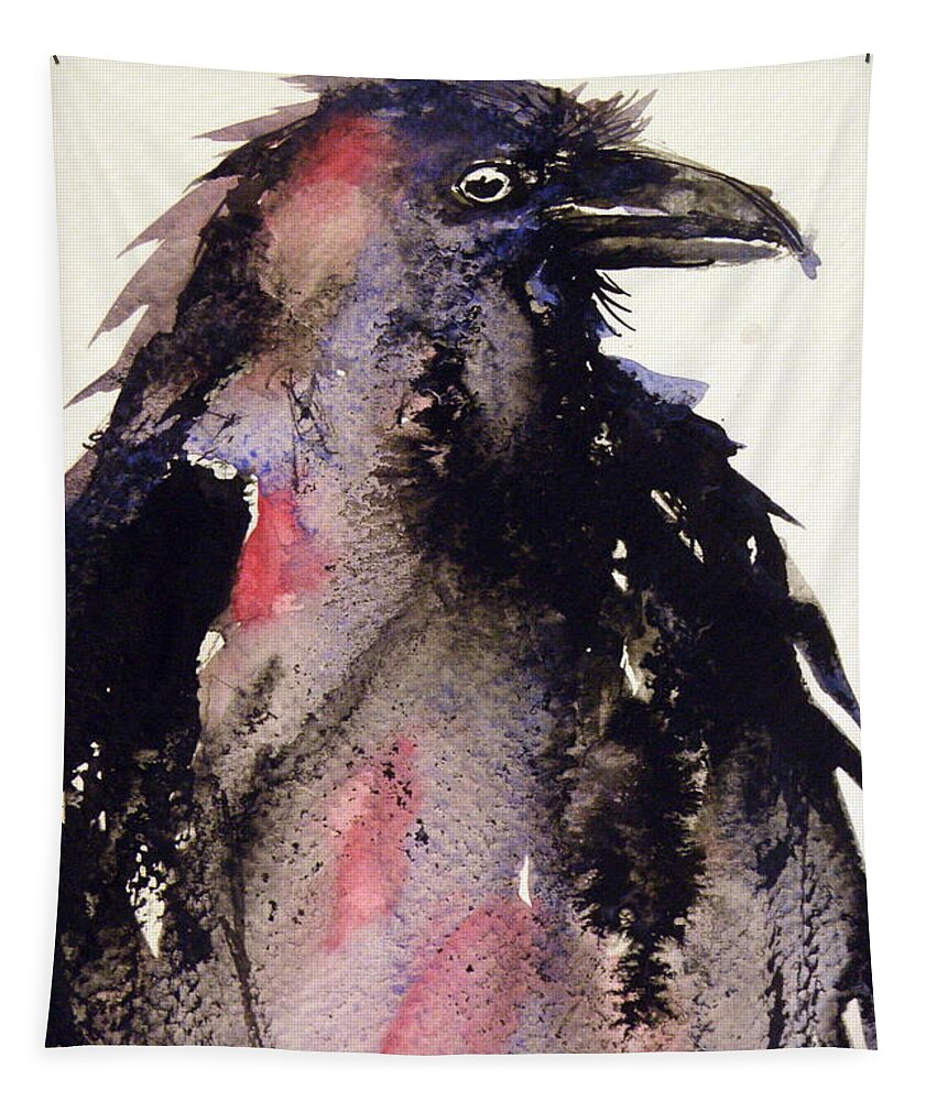 Ittle Tapestry featuring the painting Crow #12 by Kovacs Anna Brigitta