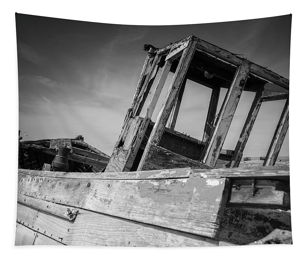 Vintage Tapestry featuring the photograph Old Abandoned Boat BW by Rick Deacon