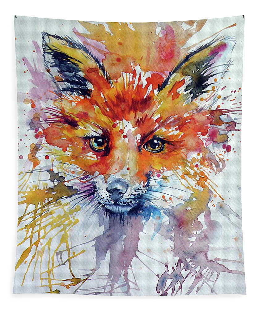 Red Fox Tapestry featuring the painting Red fox #13 by Kovacs Anna Brigitta