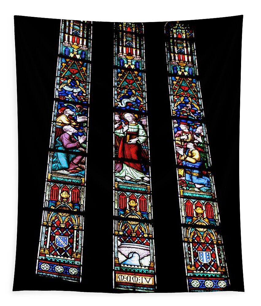 Stained Glass Windows Tapestry featuring the photograph 14th Century Windows by Eric Tressler