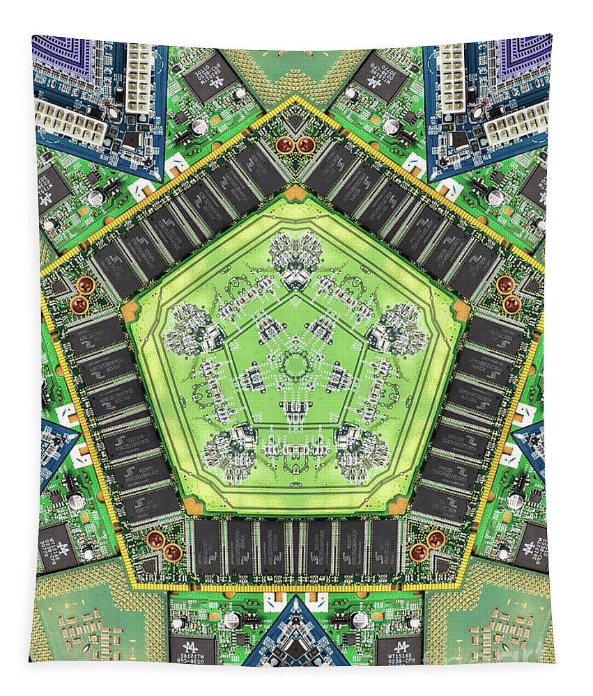 Chip Tapestry featuring the photograph Computer Circuit Board Kaleidoscopic Design #18 by Amy Cicconi