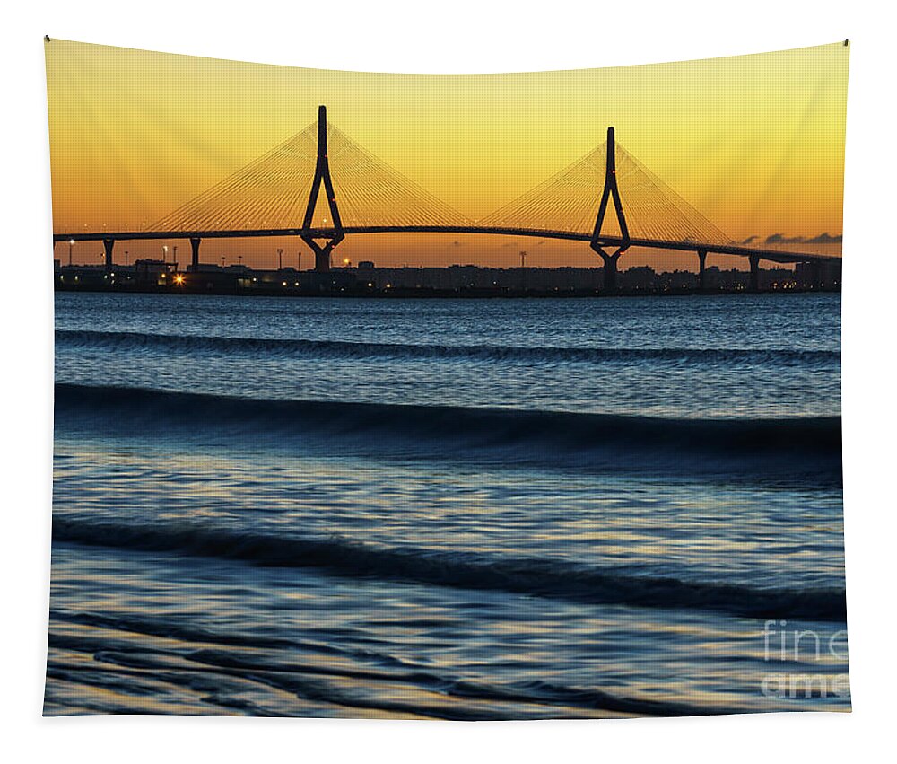 Cadiz Tapestry featuring the photograph 1812 Constitution Bridge across the Bay Puerto Real Spain by Pablo Avanzini