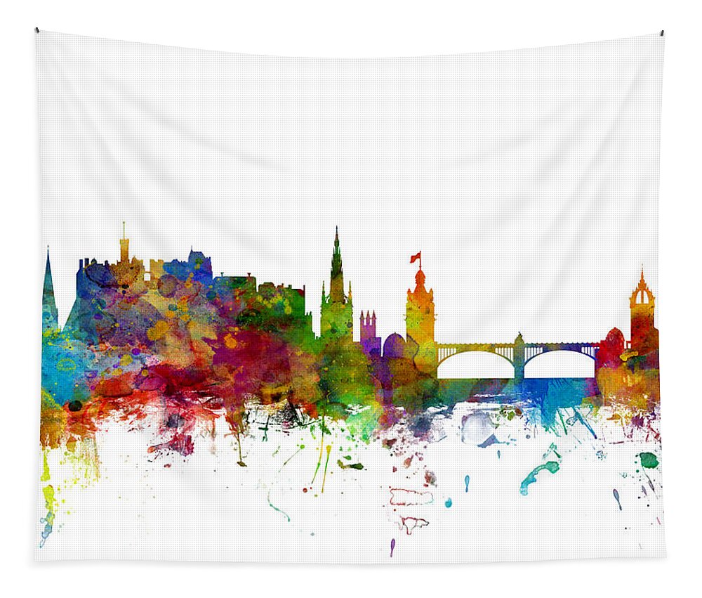 City Tapestry featuring the digital art Edinburgh Scotland Skyline #19 by Michael Tompsett