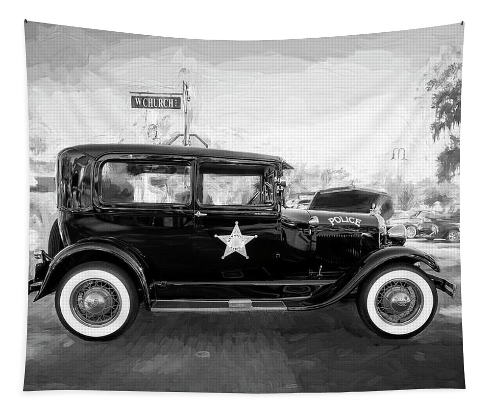 1929 Ford Model A Tapestry featuring the photograph 1929 Ford Model A Tudor Police Sedan BW by Rich Franco