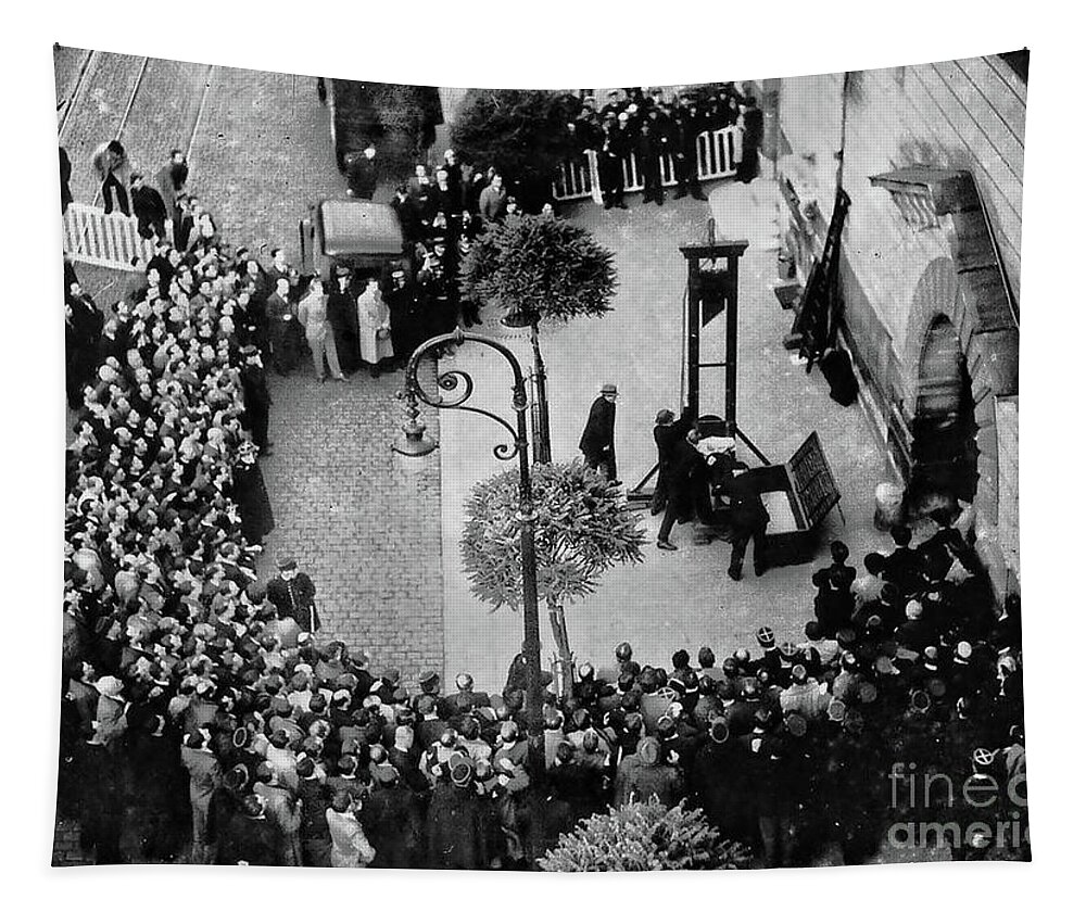 Cyrus Tapestry featuring the photograph 1939 - The last public execution by Guillotine by Doc Braham