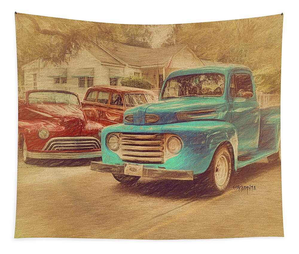 1950 Ford Truck Tapestry featuring the photograph 1950 Ford Truck Classic Cars - Homecoming by Rebecca Korpita