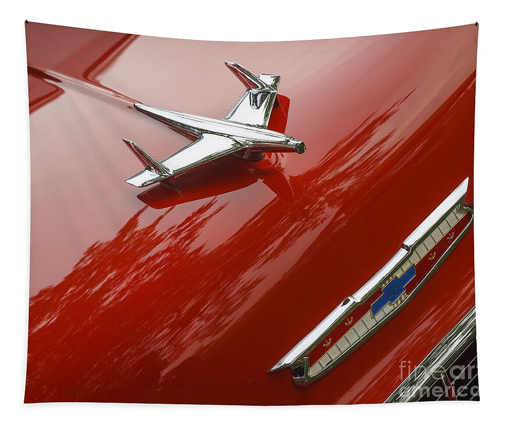 1955 Tapestry featuring the photograph 1955 Chevrolet Hood Ornament by Dennis Hedberg