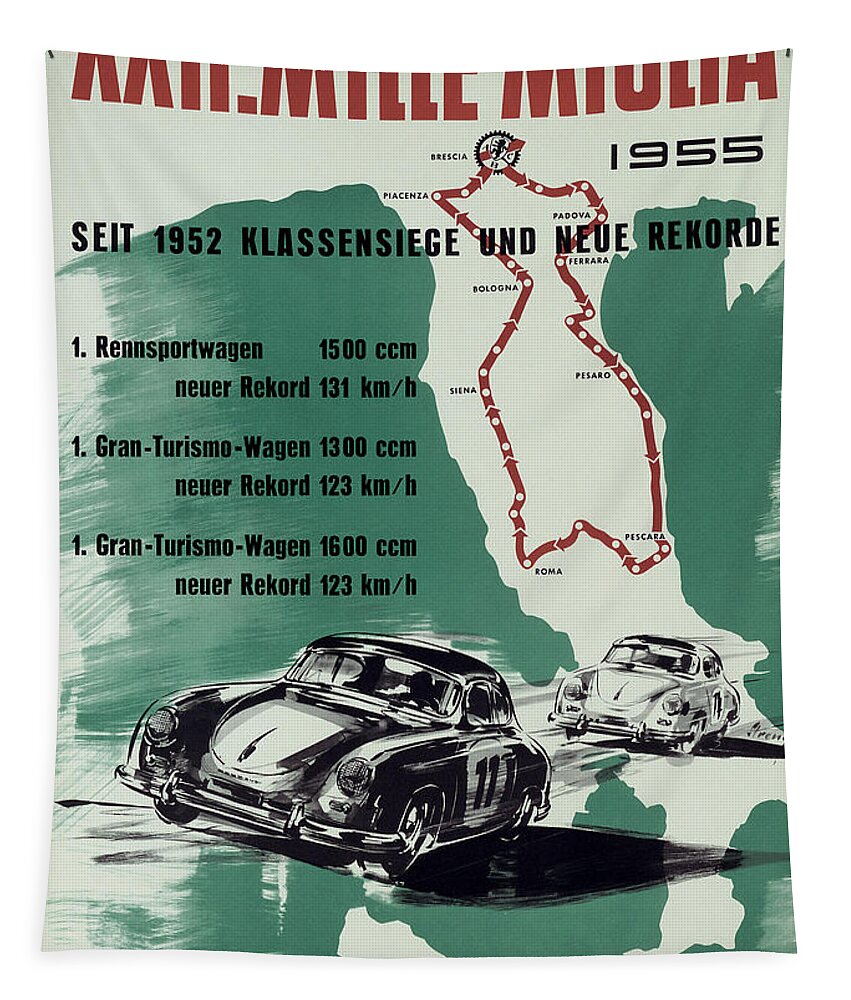 1955 Xxii Mille Miglia Tapestry featuring the photograph 1955 Mille Miglia Porsche Poster by Georgia Clare