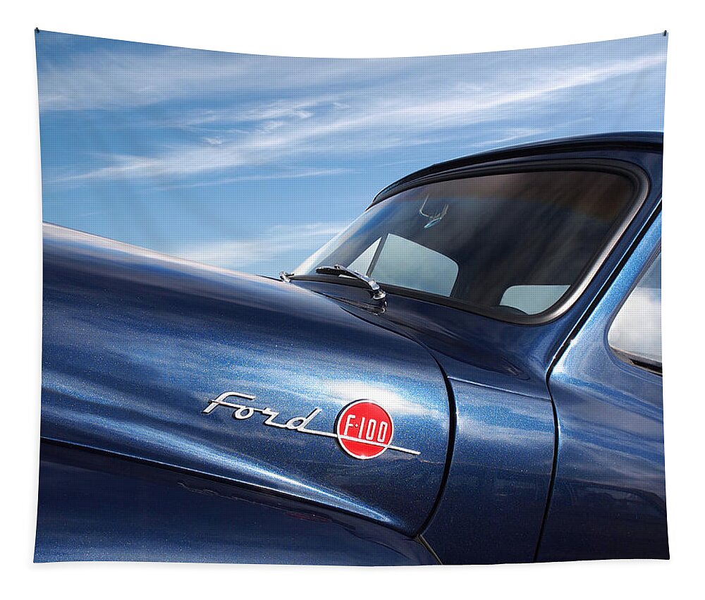 Ford F100 Tapestry featuring the photograph 1955 Blue Ford F100 detail by Gill Billington