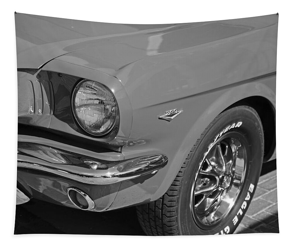 1965 Tapestry featuring the photograph 1965 Red Ford Mustang Classic Car Black and White by Toby McGuire