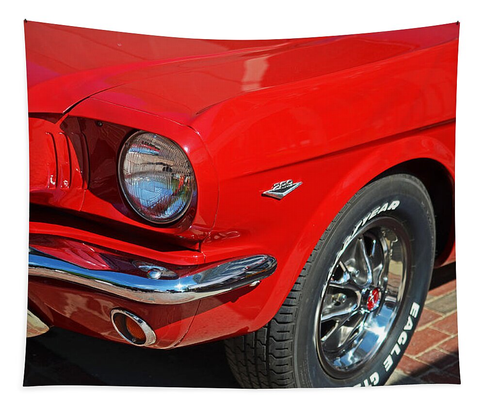1965 Tapestry featuring the photograph 1965 Red Ford Mustang Classic Car by Toby McGuire