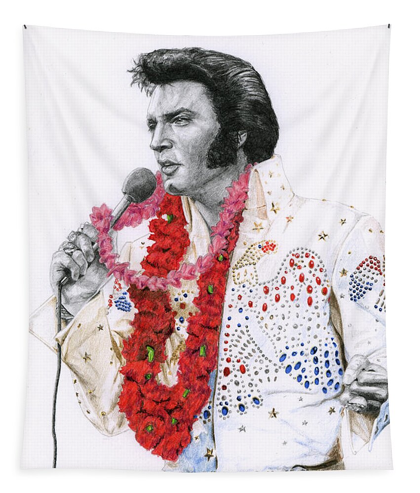 Elvis Tapestry featuring the drawing 1973 Aloha Bald Headed Eagle Suit by Rob De Vries